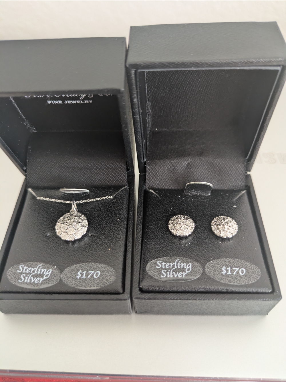 Sterling Silver White Crystal Pendant Necklace and Stud Earrings Set
